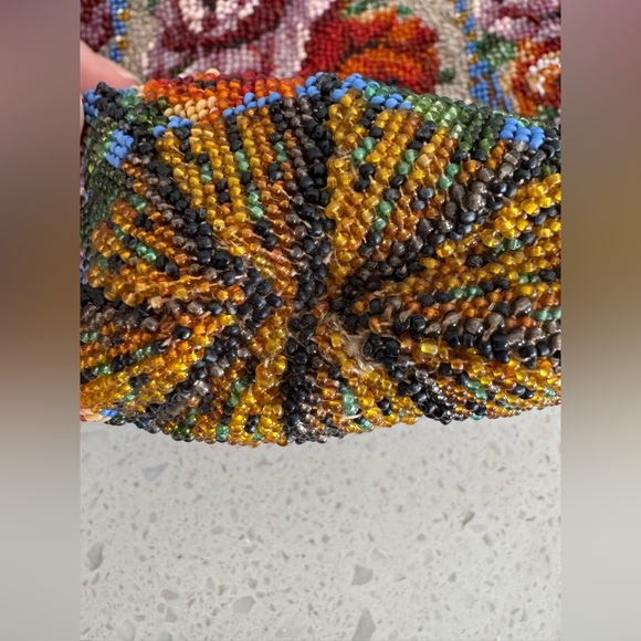 RARE 1890s Glass Beaded Cinch Bag w/Floral Pattern - Picture 11 of 16